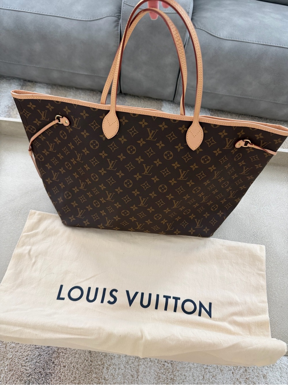 Louis Vuitton Brown Monogram Canvas Tote with Natural Tan Handles